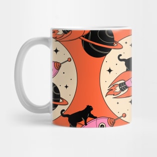 Space Walker Black Cat Pattern in orange Mug